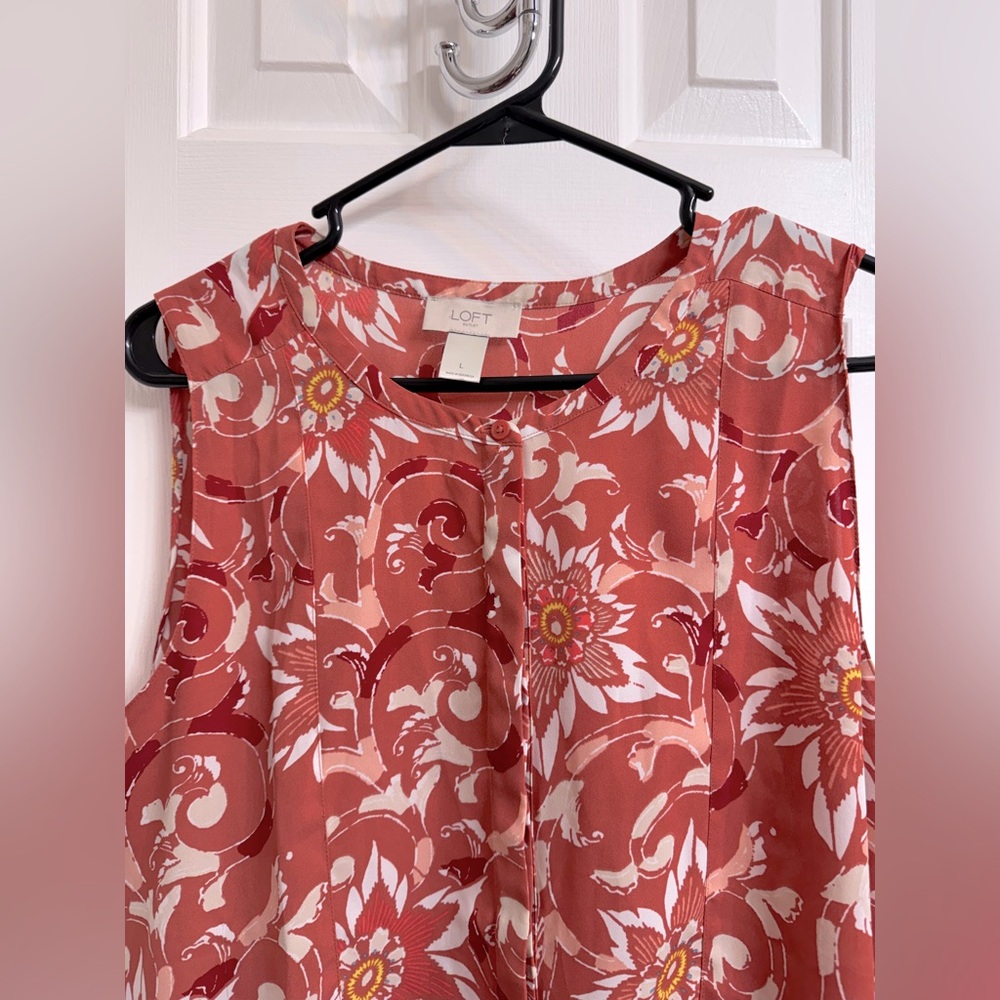 LOFT Floral Sleeveless Ruffle Blouse, Size Large - Picture 2 of 14